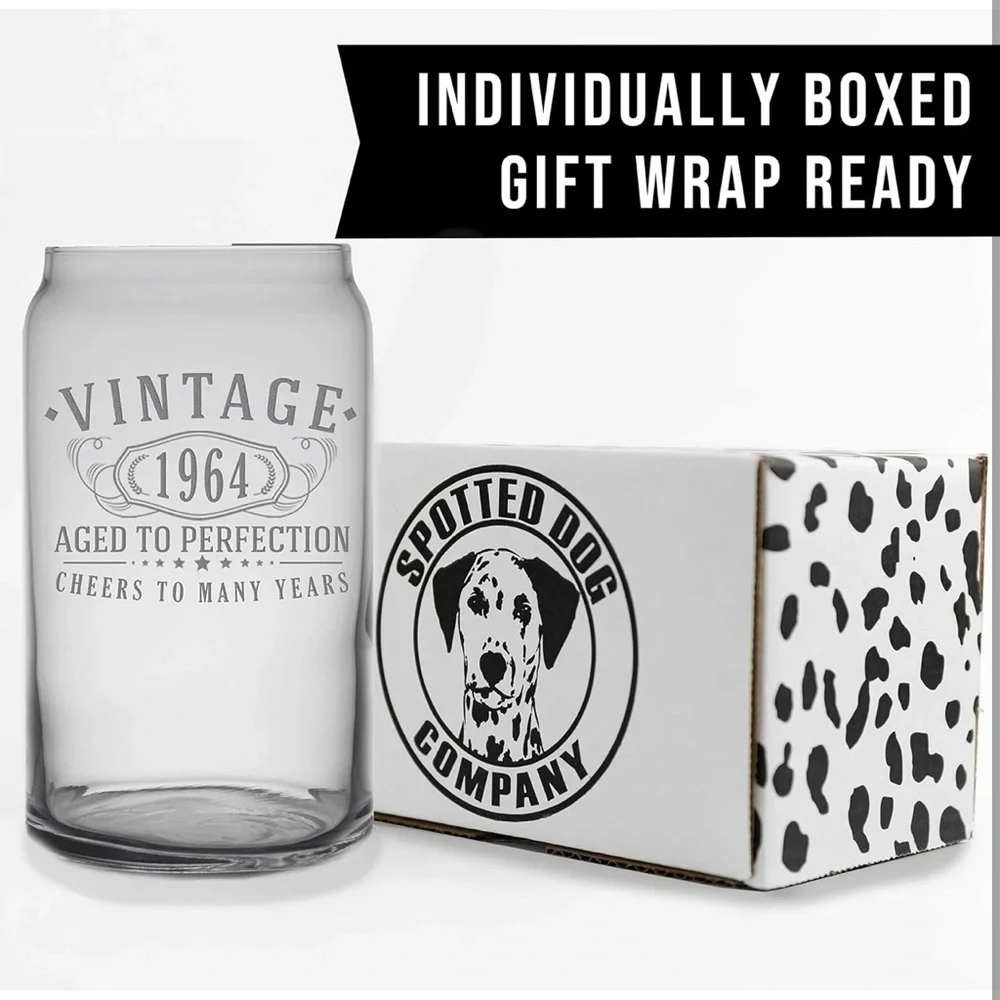 NWT - Spotted Dog Company Vintage “1964”Etched 16oz Can Glass